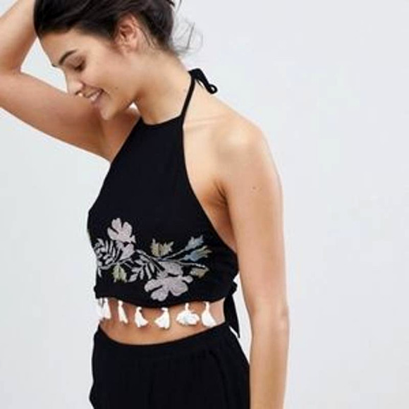Asos Beach Floral Cross Stitch Embroidered Top - Picture 1 of 7